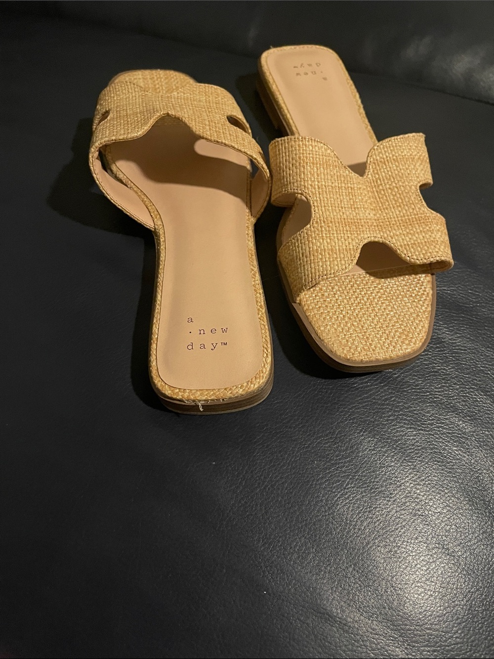 a new day Tan Woven Cutout Slide Sandals